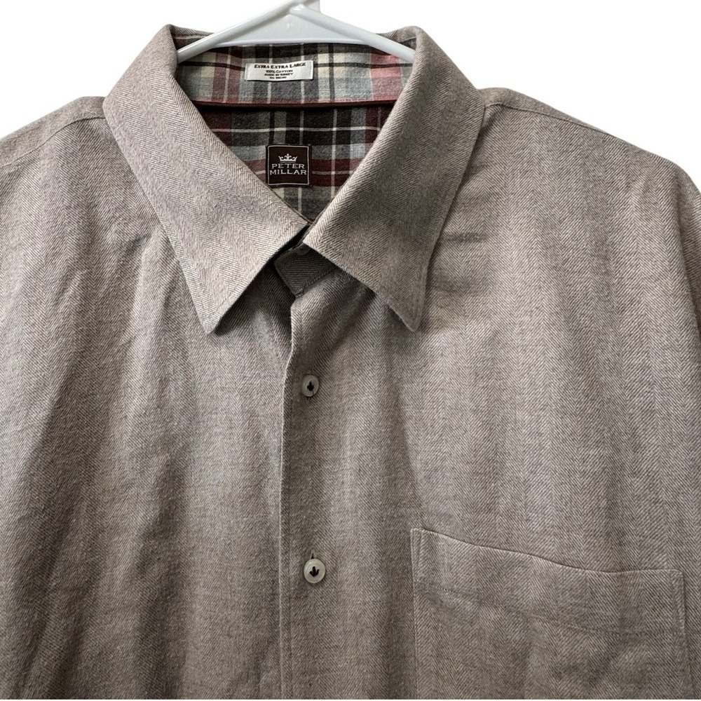 Peter Millar Button Down Shirt Men XXL Tan Herringbone Long Sleeve Cotton